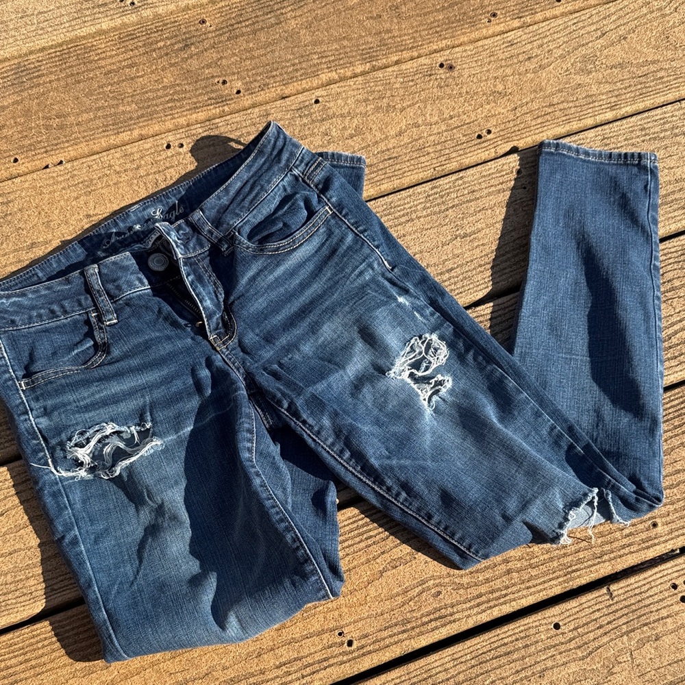 American Eagle Outfitters Ripped Dark Blue Skinny Jeans